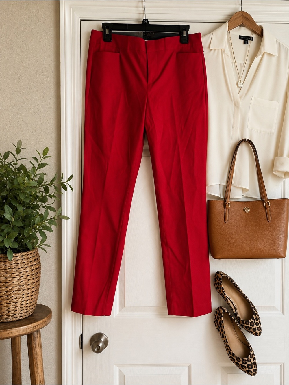 crosby. Bright Red Straight-Leg Tailored Pants